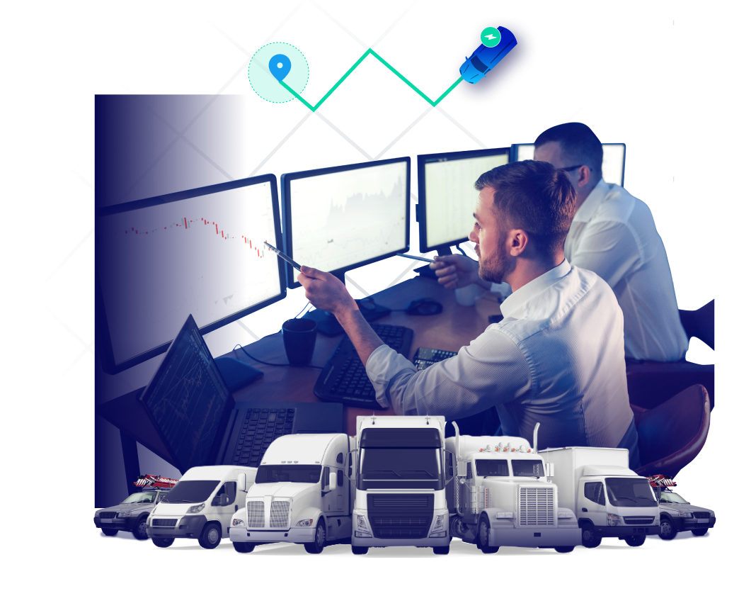 Gestores de frota analisando gráficos