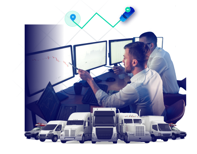 Gestores de frota analisando gráficos
