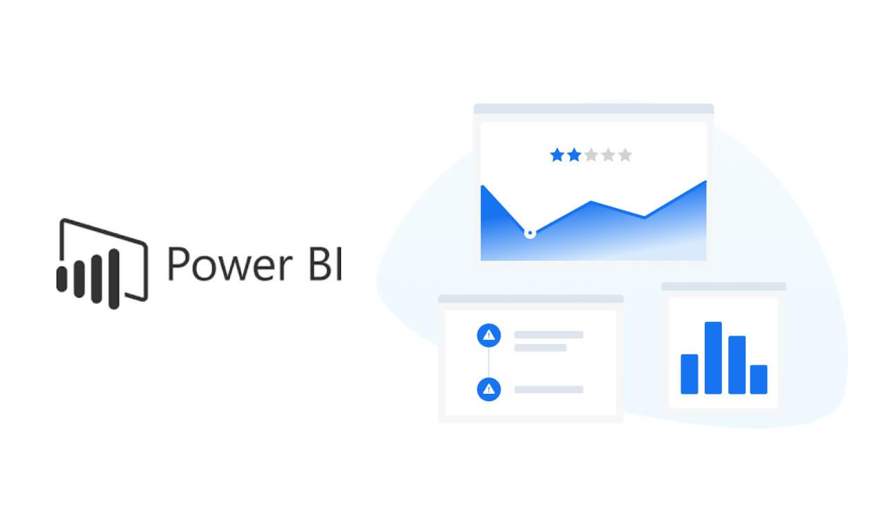 Logo do Power BI ao lado de telas ccom gráficos